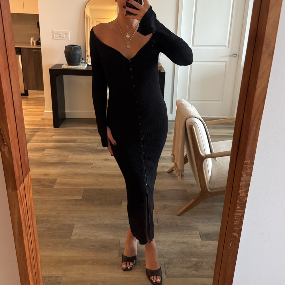 Zara Off The Shoulder Sweater Midi Dress Long Sleeve Black